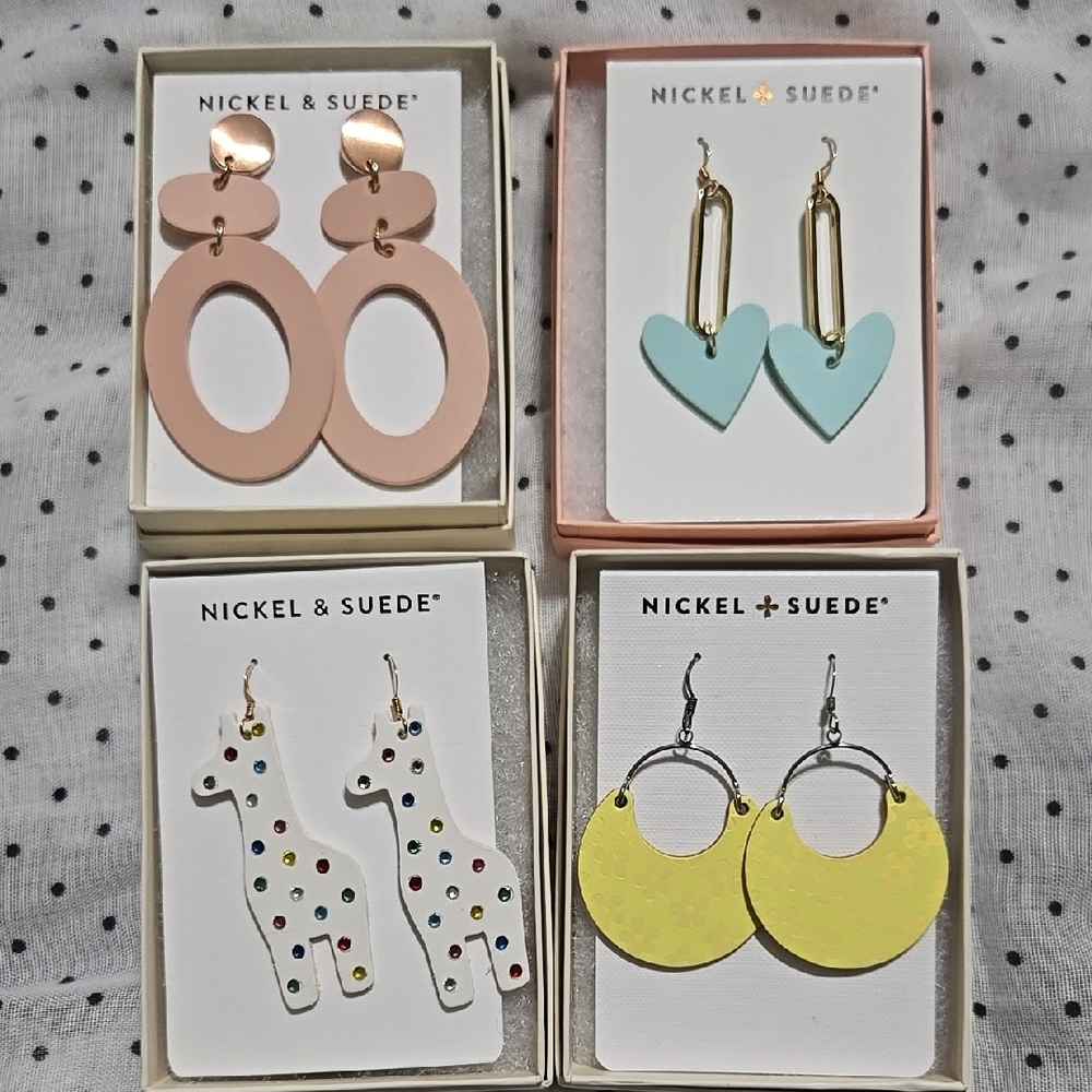 Nickel & Suede Earring Set - Pink, Green, White, Yellow